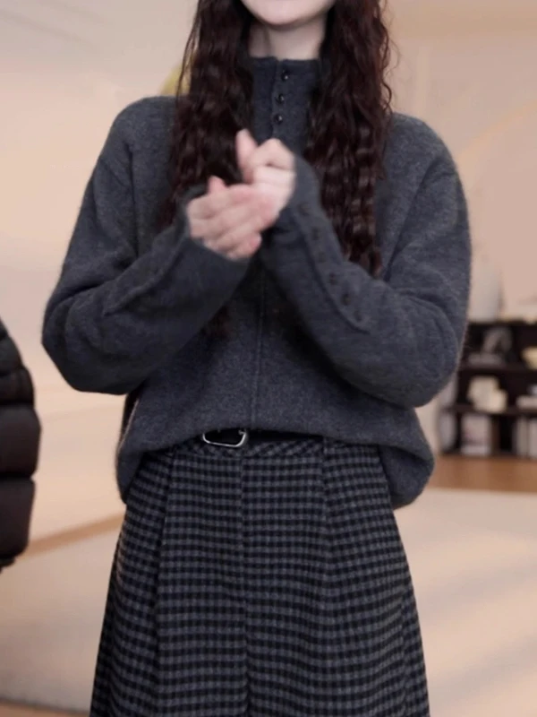 Ele f High Ne Knitted Sweater Women's Loose Long Sve Autumn Winter plus Size Slimming Versatile Design Casual Wear