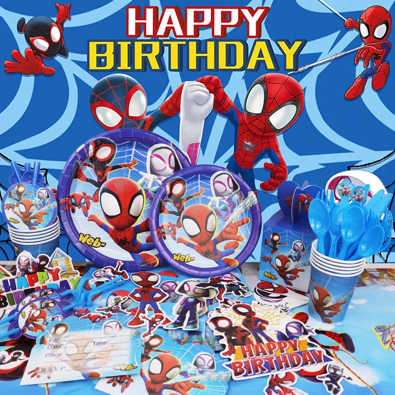 Spidey and His Amazing Friends Birthday Party Decoration Spiderman Balloon Kids Event Supplies Disposable Tableware Backdrop