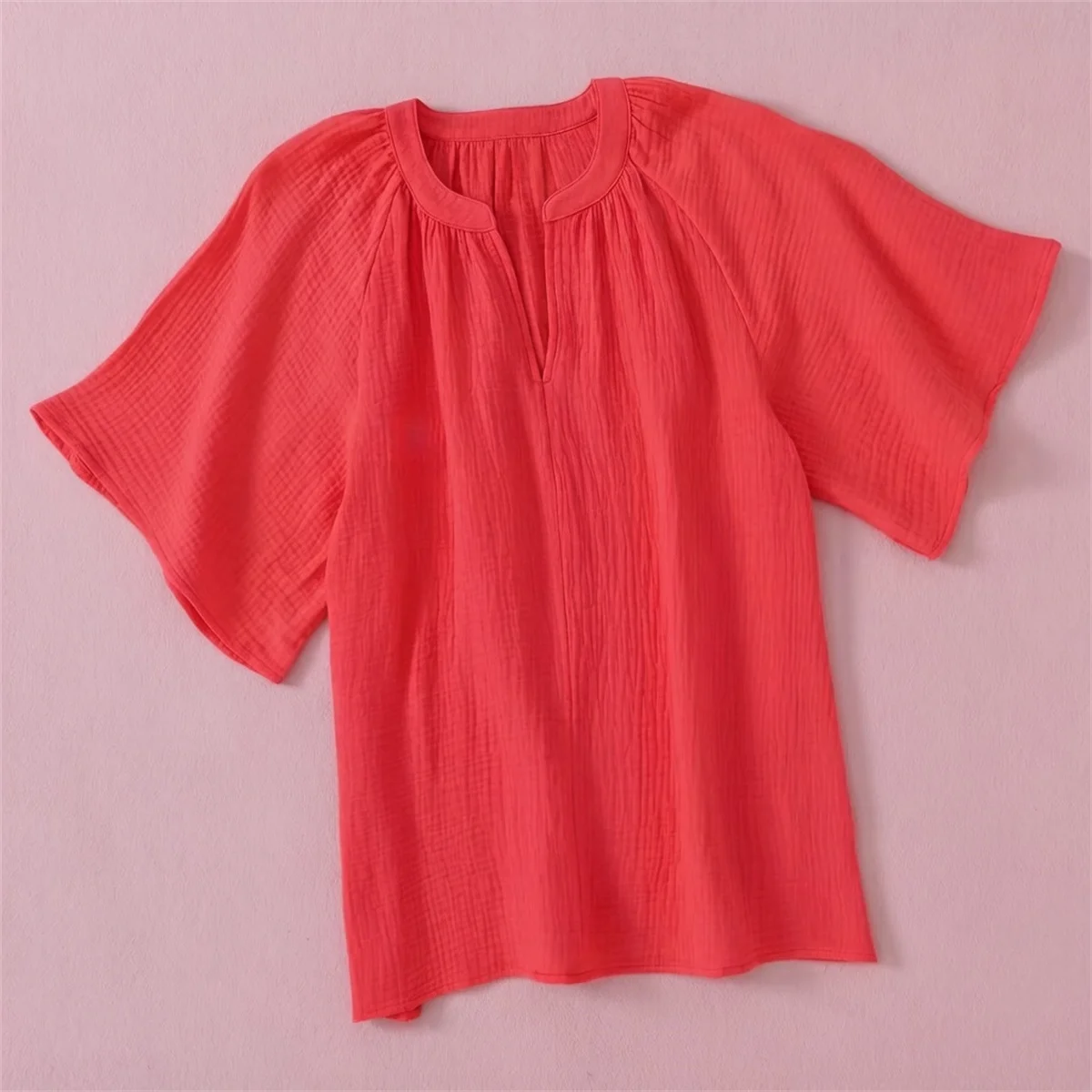 Summer Cotton Linen Blouse plus Size Women V-Neck Button Tee Shirt Casual Half Sleeve Black Loose Top for Women