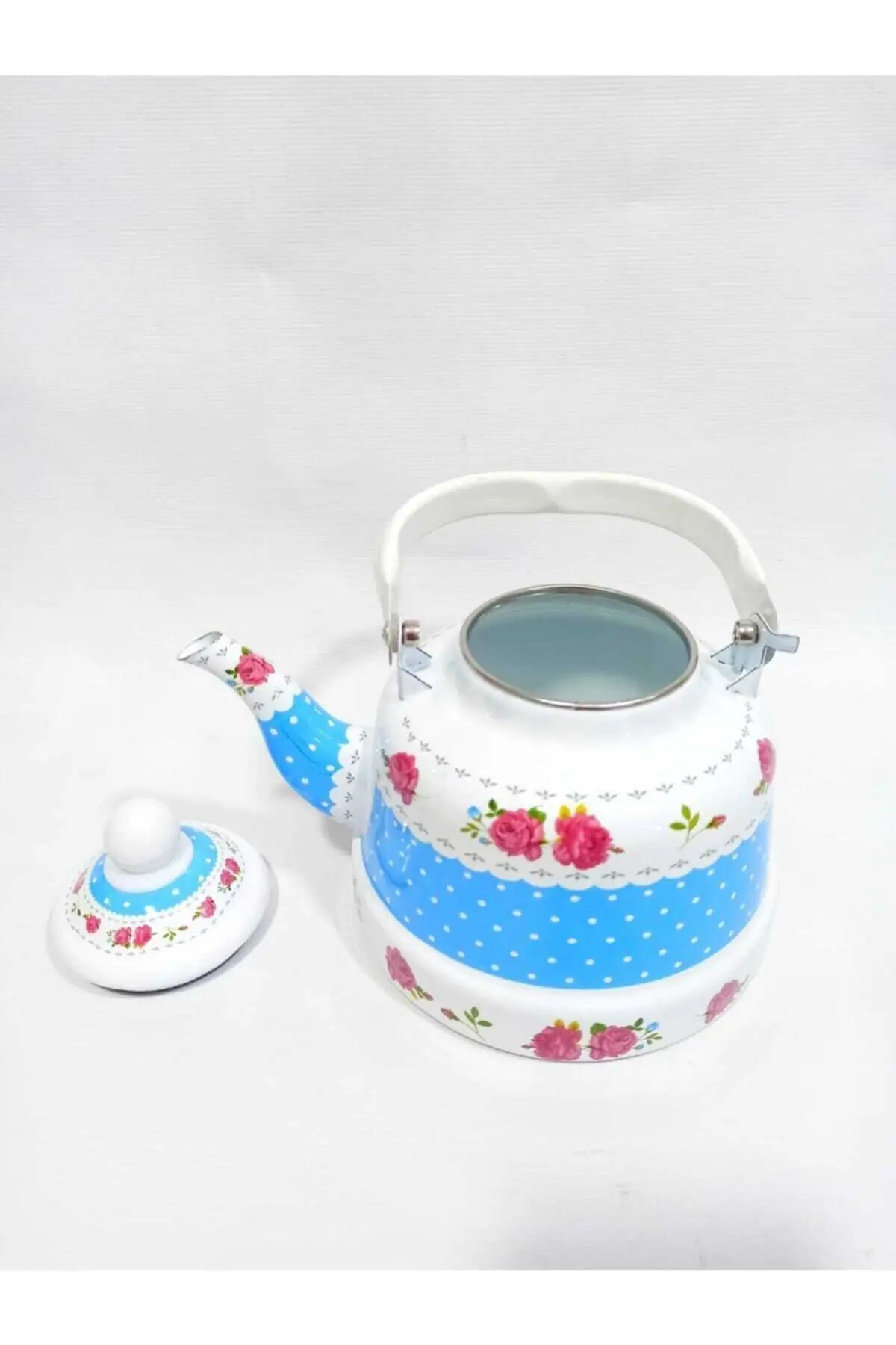 Single Top Should Keep Flower Patterned 1,5 l Enamel Teapot Teapot