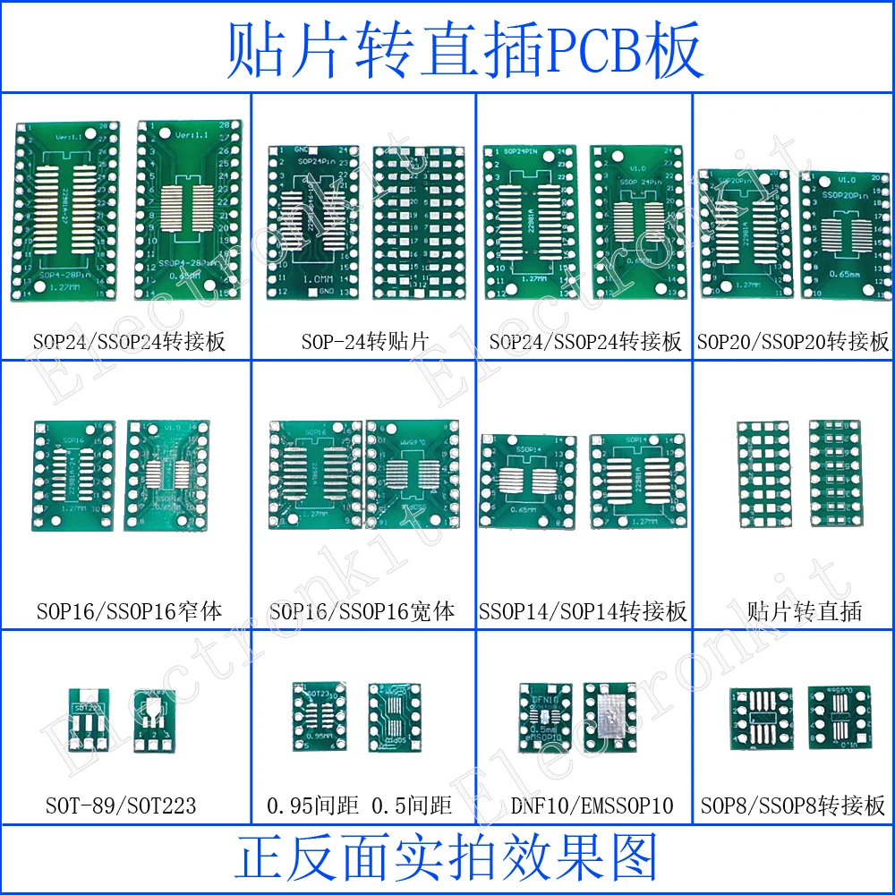 Imagem -03 - Placa Pcb Kit Caixa Smd Volta para Dip Adaptador Conversor Placa Sop8 Sop10 Sop14 Sop16 Sop24 Sop28 70 Peças