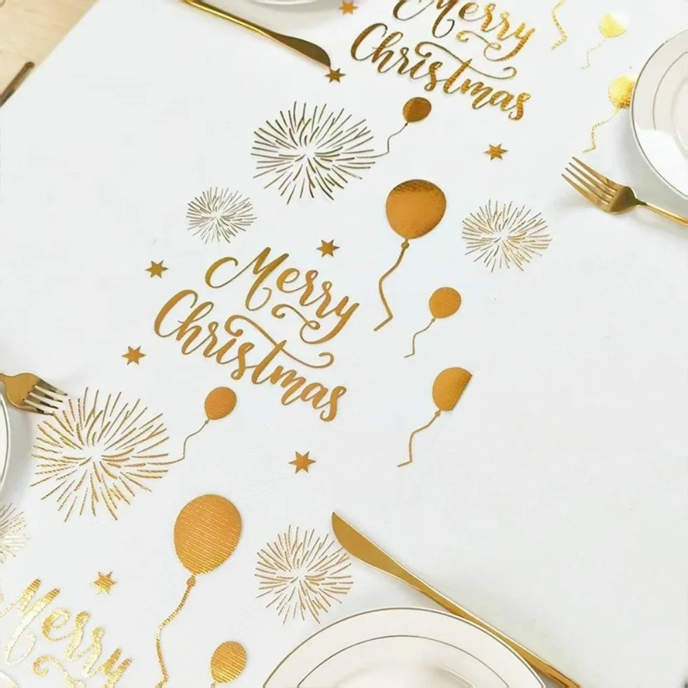 Hot Stamping Birthday Table Flag Balloon Design Polyester Black Gold Table Runner Washable Birthday Table Runner Birthday Party