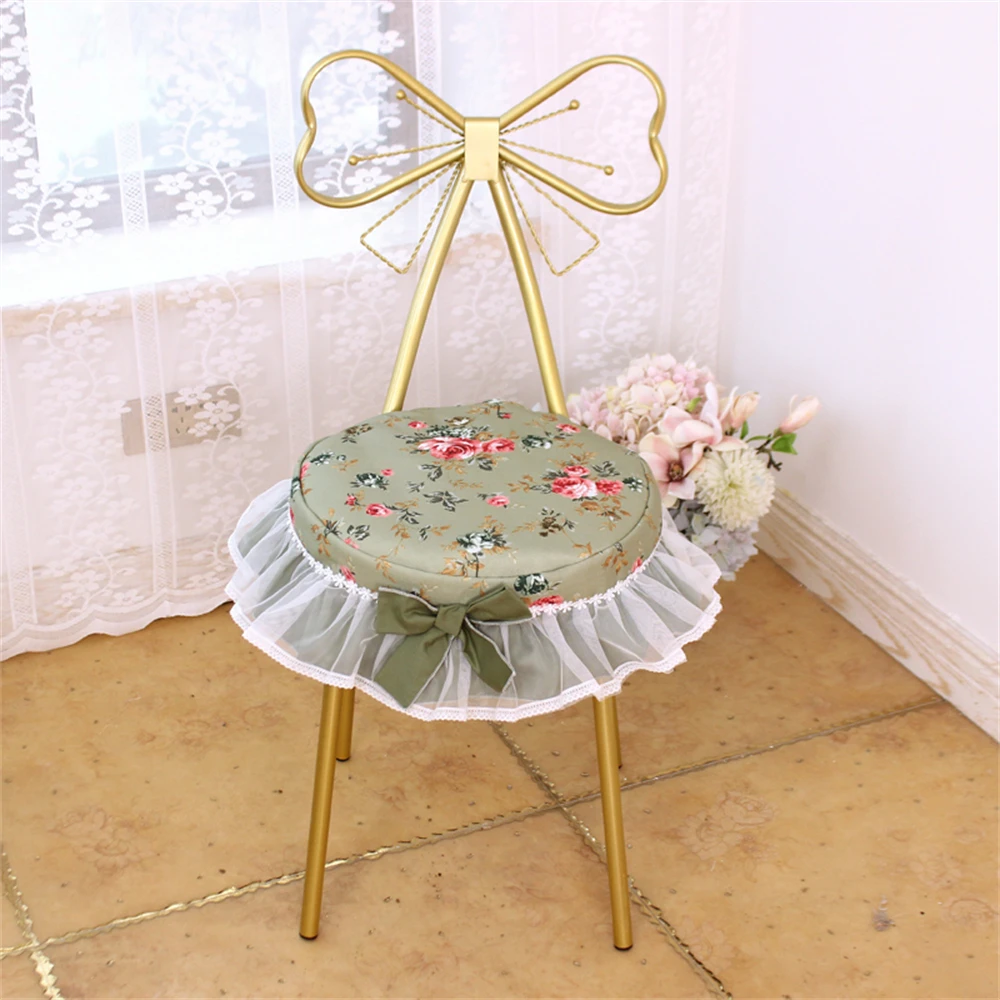 Home Decoration Lace Rose Print Dust Cover Oxford Cloth Circular Bow Decoration Stool Chair Cover Tablecloth Dust Cover