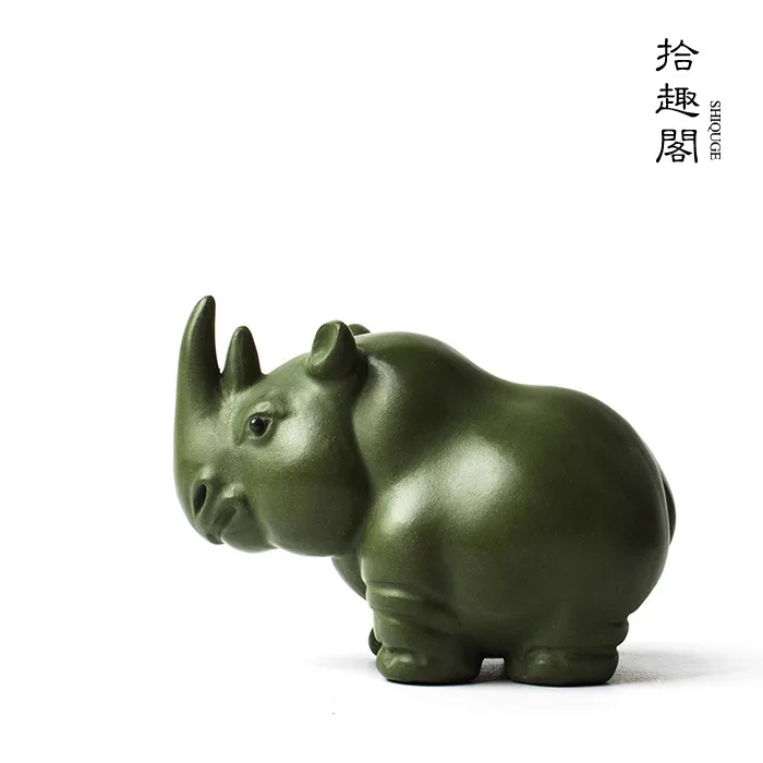 

Green Mud Rhinoceros Ornament Cover, Interesting Purple Clay Tea Pet