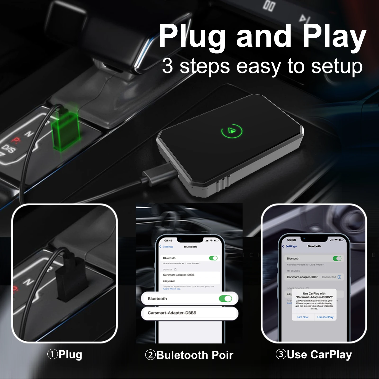 Wireless CarPlay Android Auto Adapter Smart AI Box Plug&Play Bluetooth automatic Connect Auto For BMW Toyota Honda Mazda