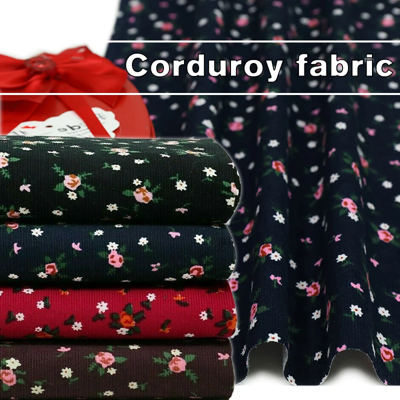 

110x100cm Floral Printing Soft Corduroy Fabric For Sewing Tablecloth Dress Kids Clothing Curtain Bag DIY Patchwork Crafts