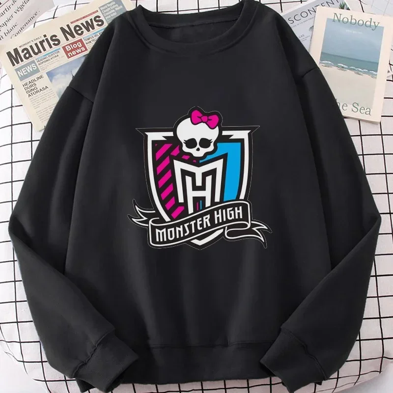 Monster High Cartoon Print Hoodie Kpop Long Sleeve Hoodies Women Pullover 2024 Autumn Winter Fashion Harajuku Sweatshirt