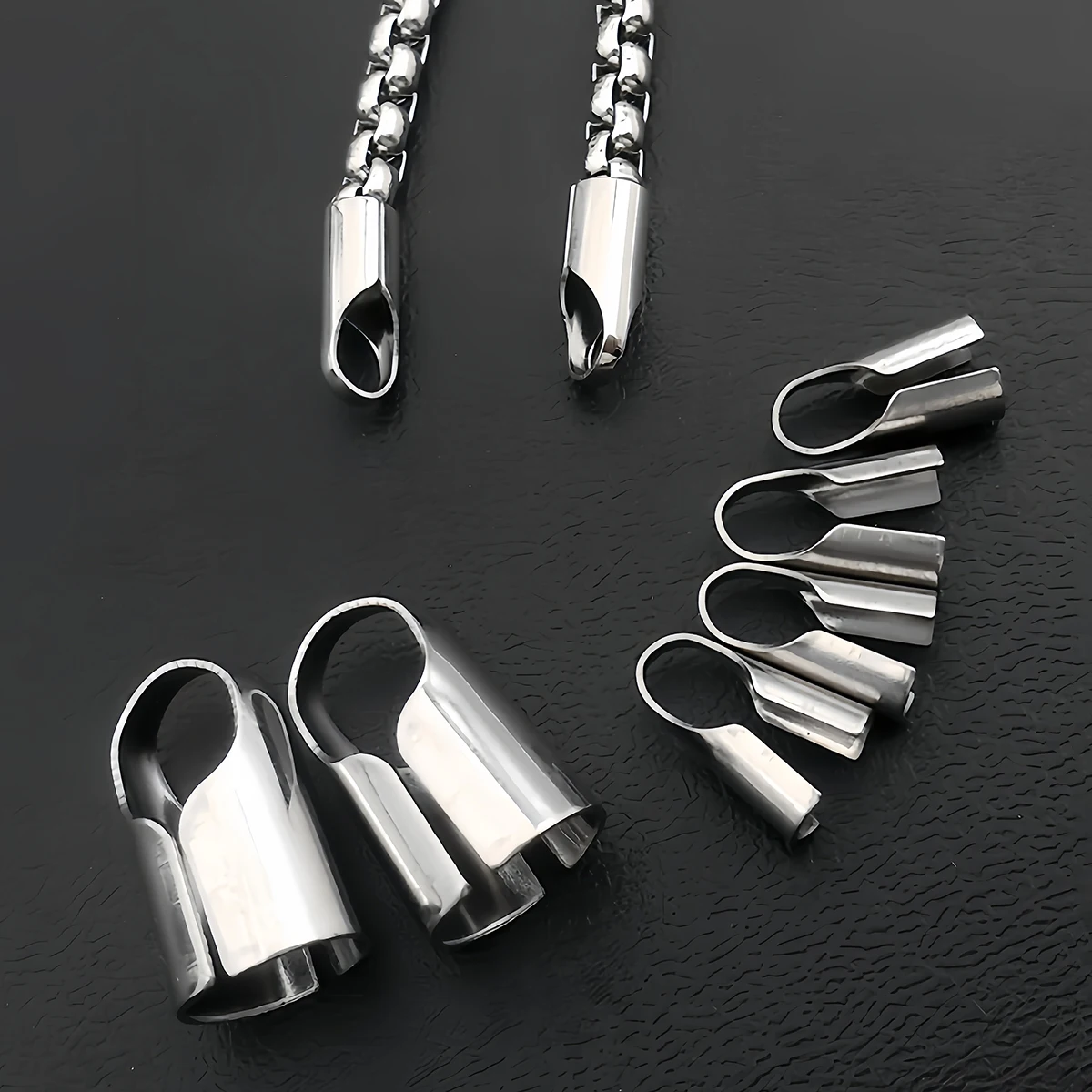 20-50 Stück Edelstahl-Kordel-Endkappen, Leder-Clip-Spitzen, Falt-Endkappen für DIY-Halsketten, Armbänder und Schmuckherstellung – Detail 2