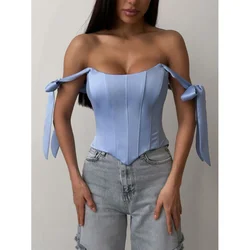 Fishbone Low-Cut Top Pure French Style Outer Wear Lace-up Corset Hem Irregular Summer Hot Girl Clothes