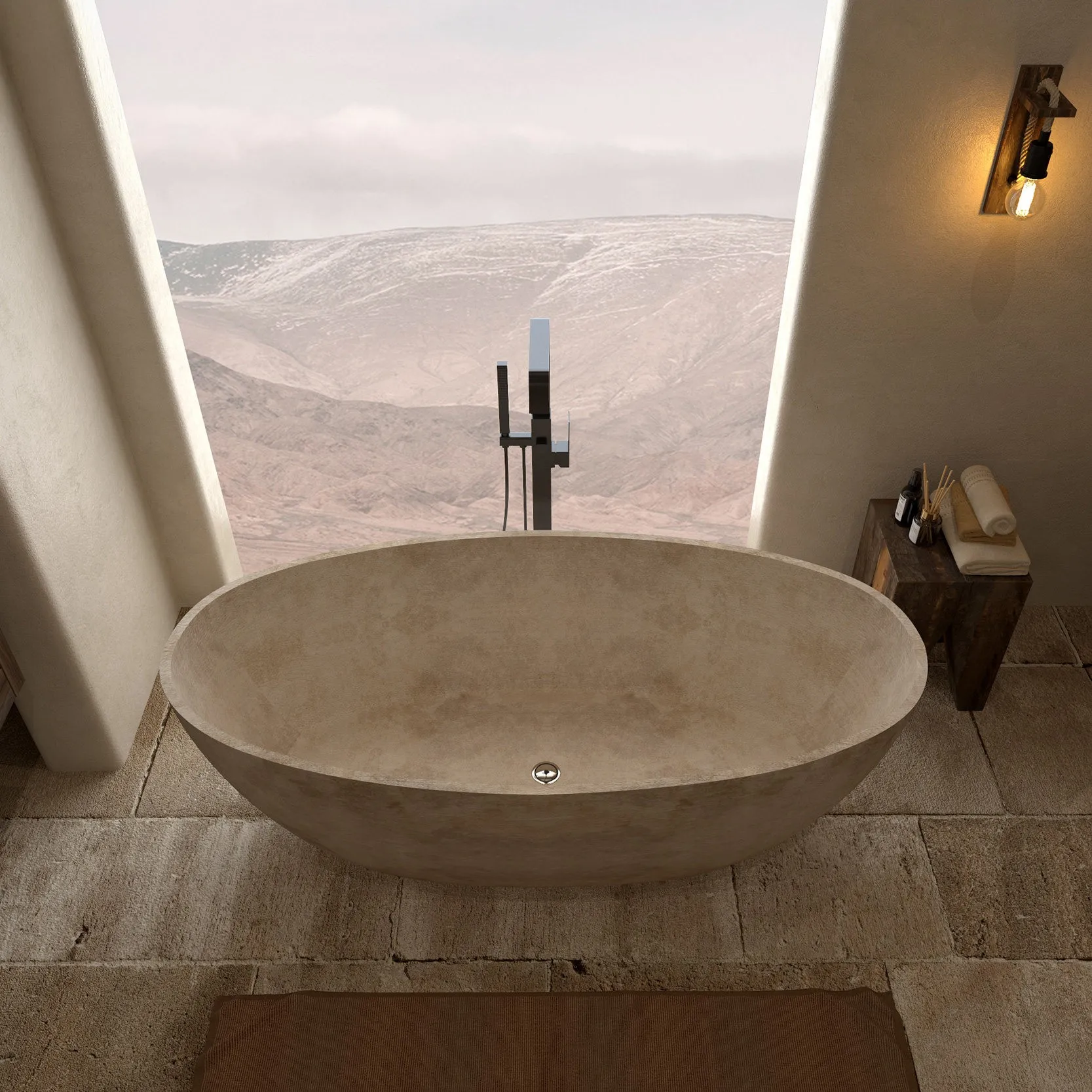 Any Size Custom Freestanding Natural Rock Texture Bathtub One Piece Molding Craft Eco Friendly Antibacterial Skin Friendly Heat