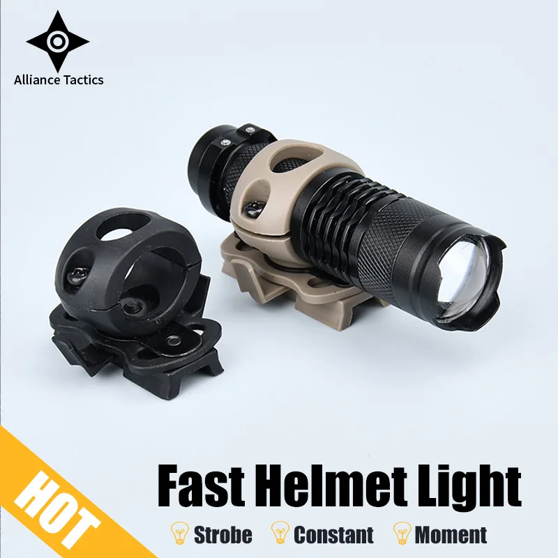 Military Fast Helmet Light Tactical Telescopic Zoom Lamp Strobe Constant Moment LED  With White Scout Light Hat Clamp Holder