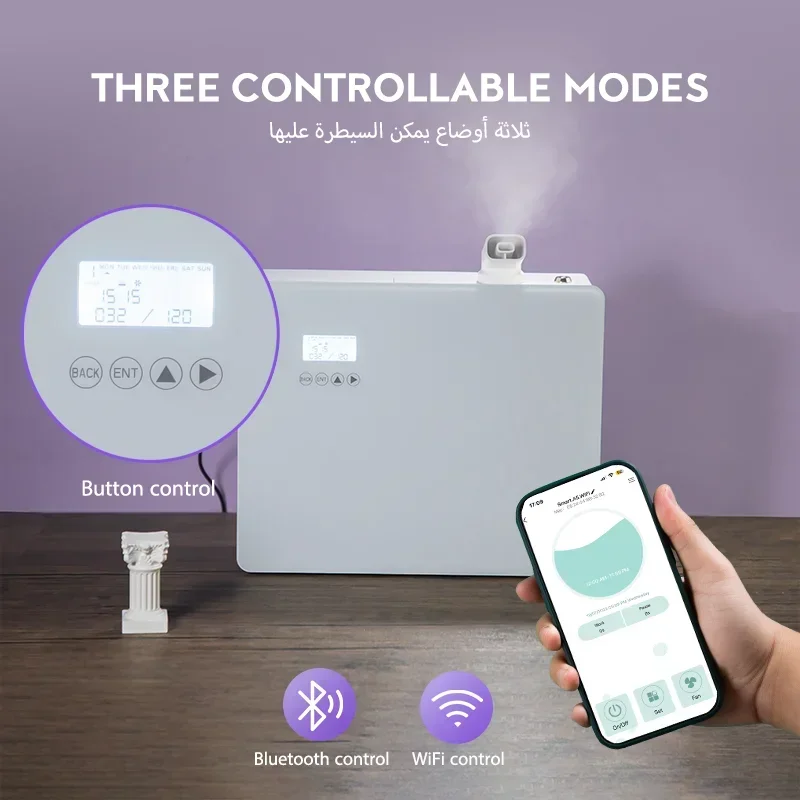 HVAC เครื่องกระจายน้ำหอมติดผนังควบคุมด้วย WiFi mesin semprot Essential น้ำมันหอมระเหยที่บ้านเครื่องใช้ไฟฟ้าในบ้าน