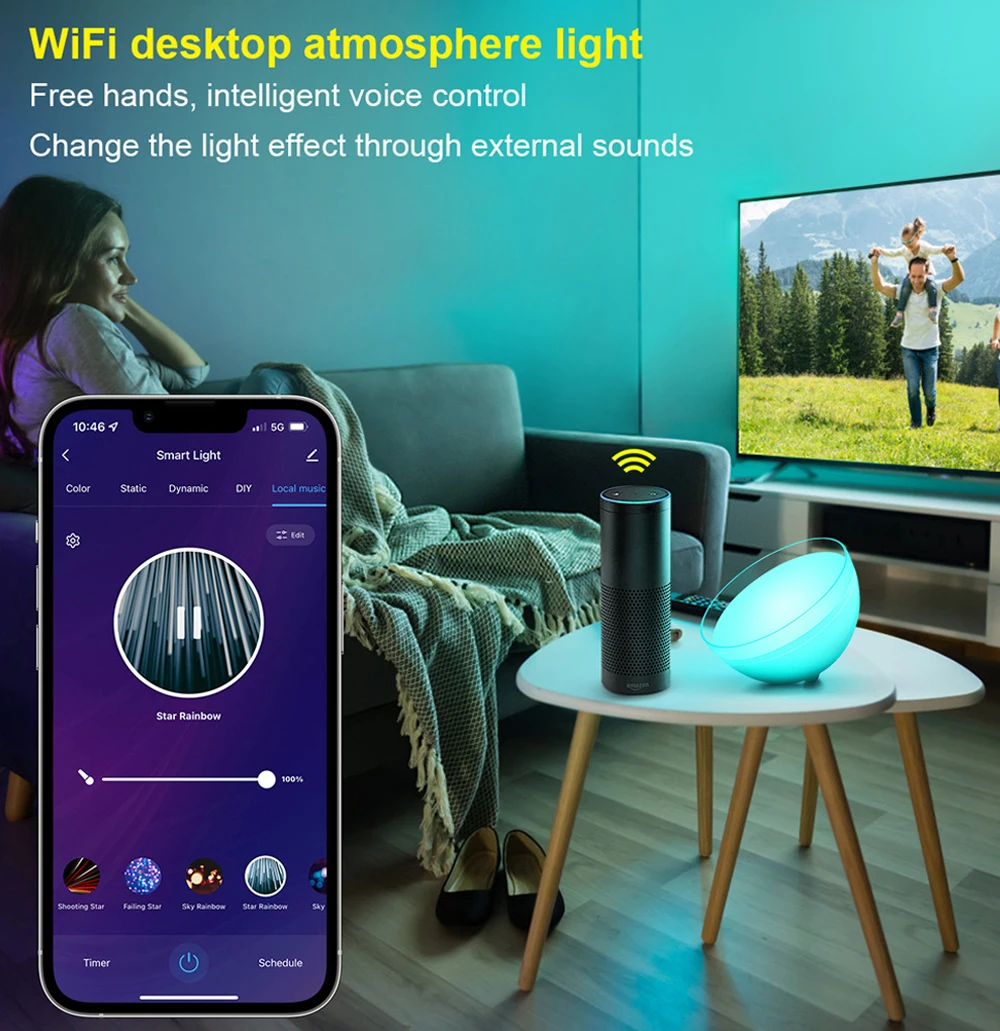 LED Night Light Bluetooth/WIFI Smart Desk Lamp APP Control Music Synchronization RGB Bedroom Theater Game Room Atmosphere Light