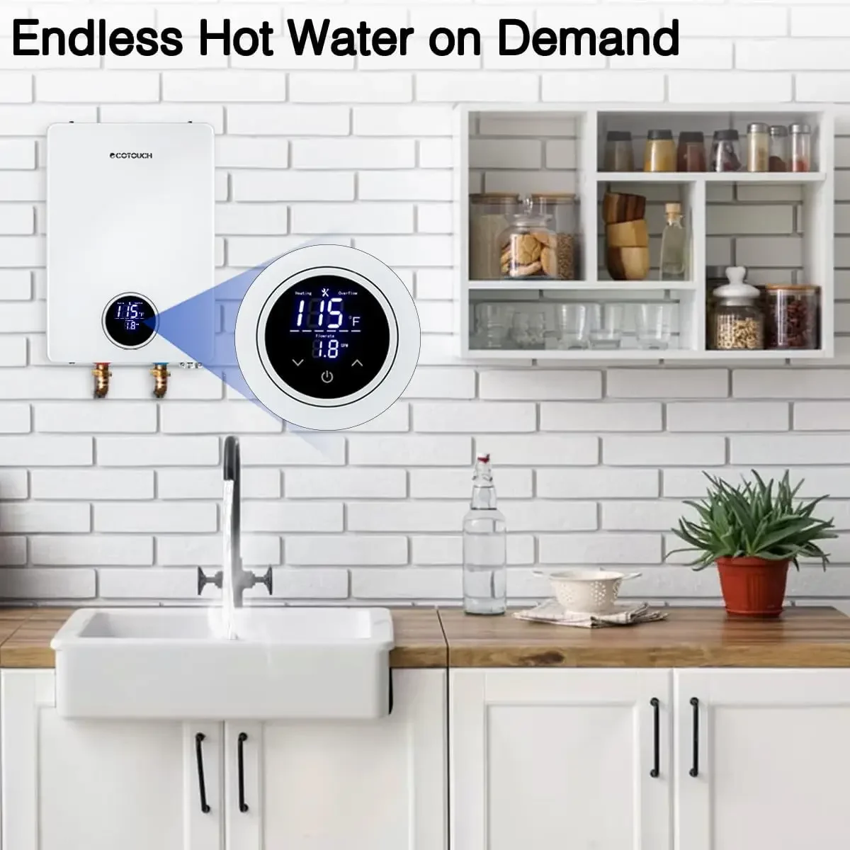 Water Heater Electric, ECOTOUCH 14kW 240V on Demand Electric Water Heater Instant Hot Water Heater Under Sink Point of