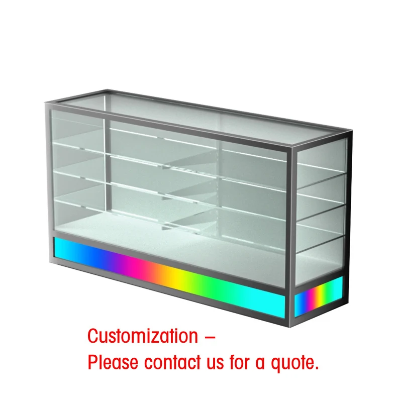 

custom.HiKUYA Customized Toughened Glass Showcase with Bottom Colorful Led Light Smoke Shop Glass Display