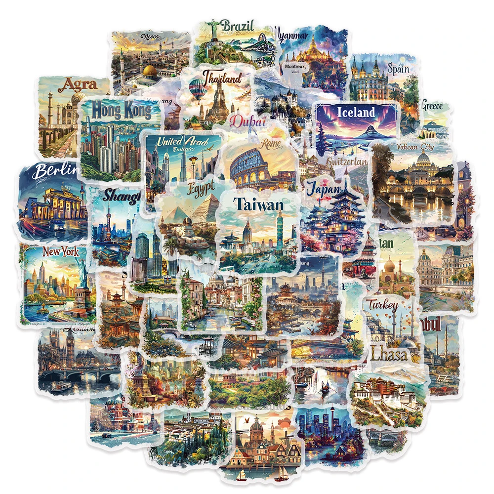 10/30/50 stücke Reise Postkarte Berühmte Stadt Aufkleber Cartoon PET Graffiti Aufkleber Scrapbooking Laptop Telefon Ästhetische Aufkleber Dekor