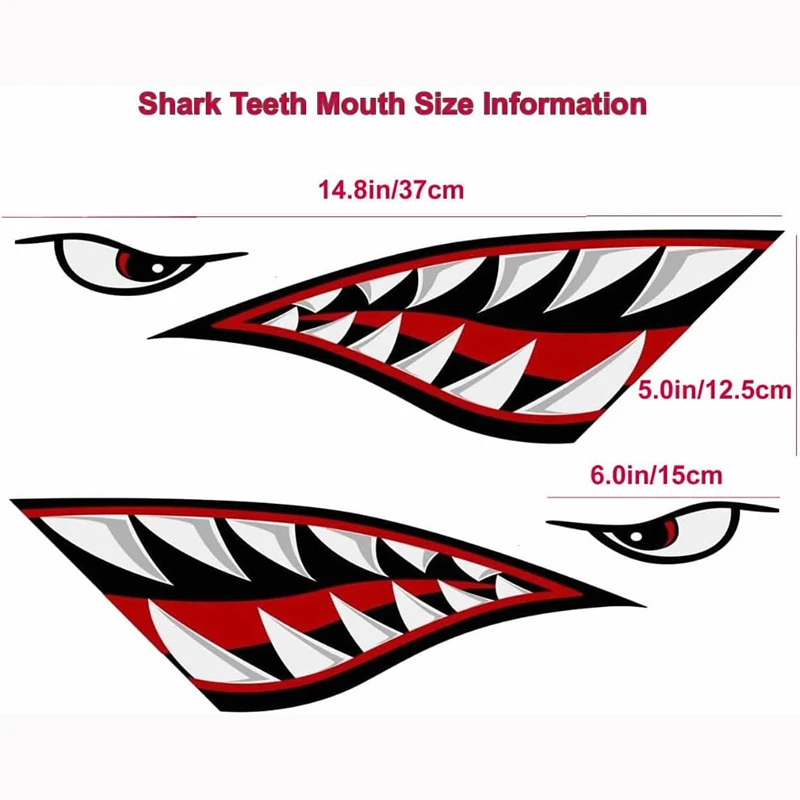 2PCS Shark Tooth Mouth Boat Stickers Waterproof Sunscreen for DIY Fishing Boat Canoe Car Truck Kayak Decals Cover Scratches