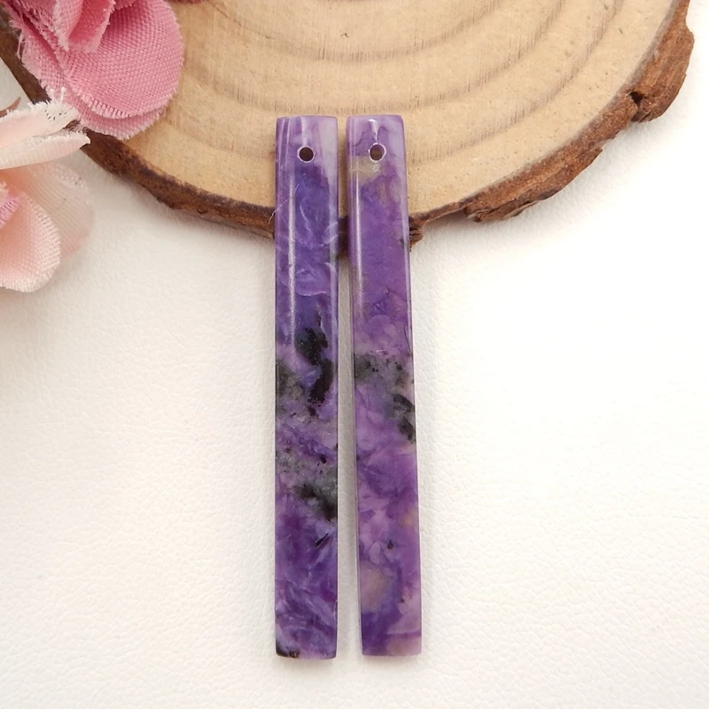 

Semiprecious stone jewelry,Natural Charoite Teardrop Earrings bead,stone for earrings making45x5x3mm4.2g