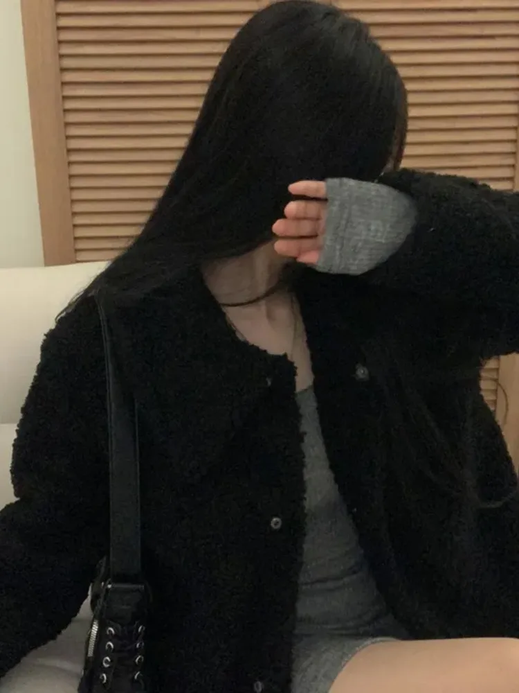 Manteau ort en fourrure d'agneau pour femme, coupe ample, col chaud, vêtements d'extérieur d'hiver, mode coréenne, vêtements décontractés pour divers Ocns