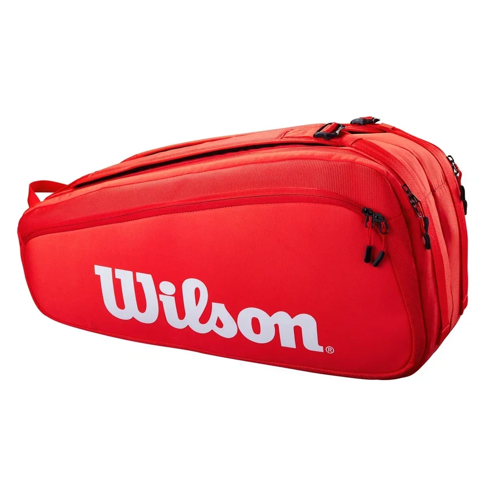 Wilson-Bolsa de tenis con revestimiento de punto fino, mochila de raqueta de 3 cubiertas, bolsa de raqueta con Thermoguard rojo, Super Tour Pro,