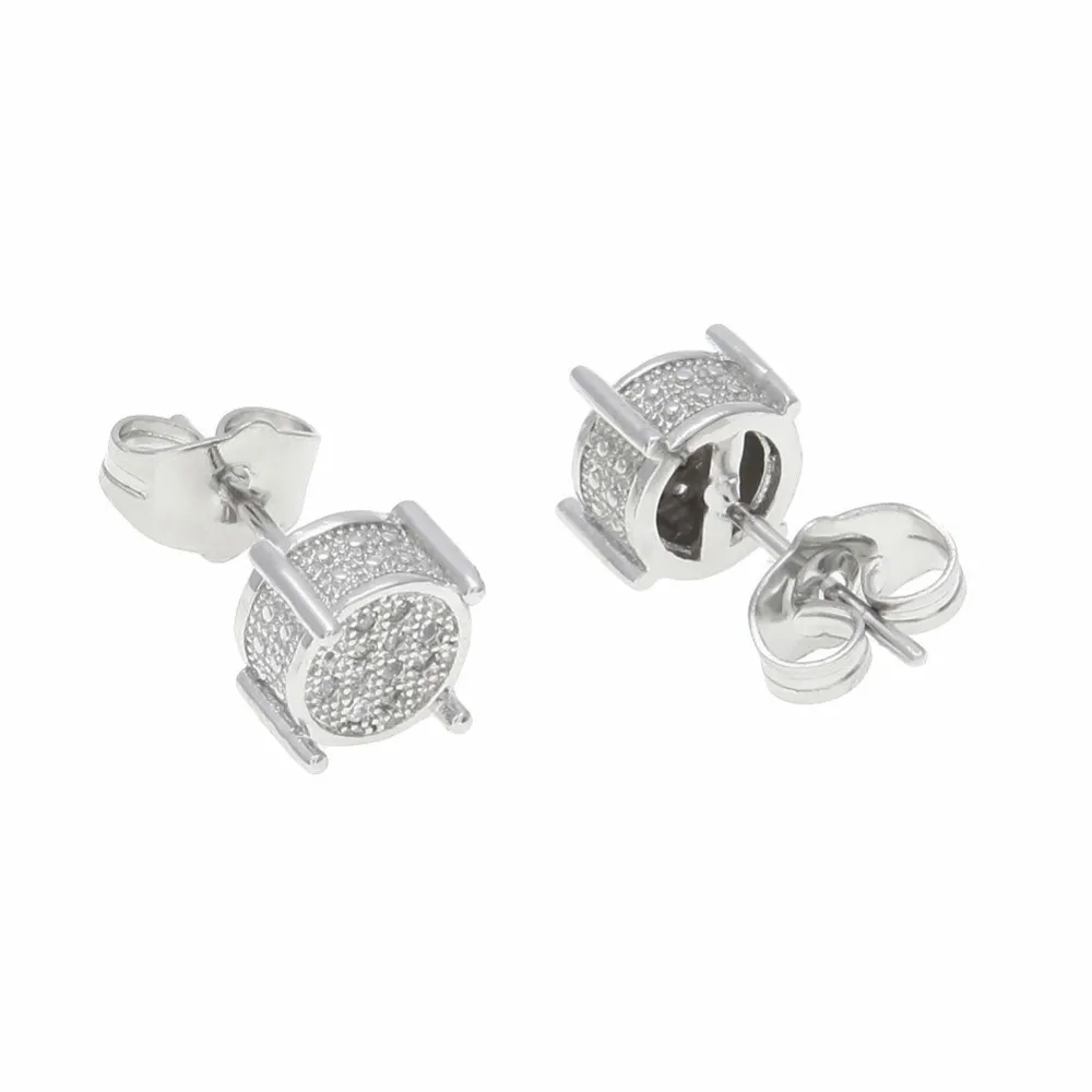 925 Sterling Silver Stud Earrings for Women Men Paved White Simulated Diamond Silver Gold Couple Earrings Versatile Ear Jewelry