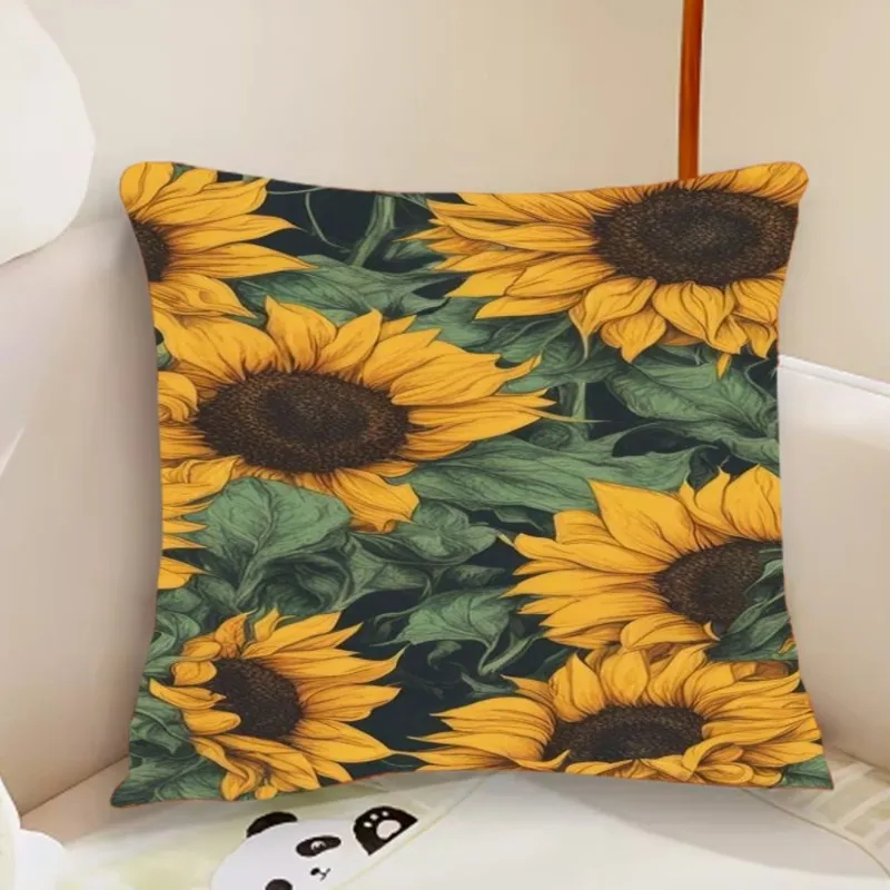 Simple Sunflower Flower Pattern Pillow Case Cute Room Home Office Decor Protective Pixel Covers Without Game Pillow-Insert