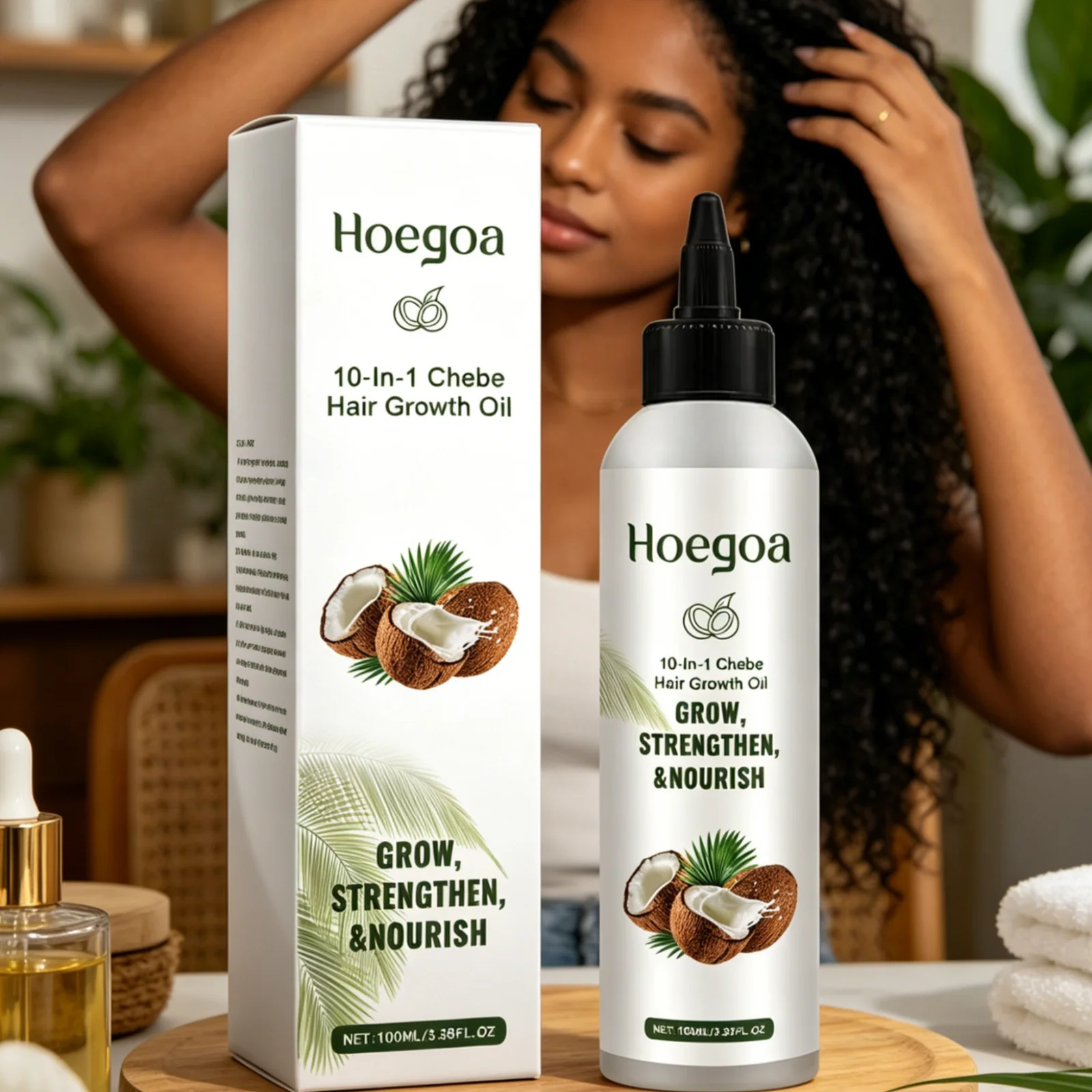 Hoegoa Chebe Hair Growth Oil Fix Split Ends Nourishing Scalp Care Deeply Moisturizes Gentle Strengthen Hair Repair Essential Oil