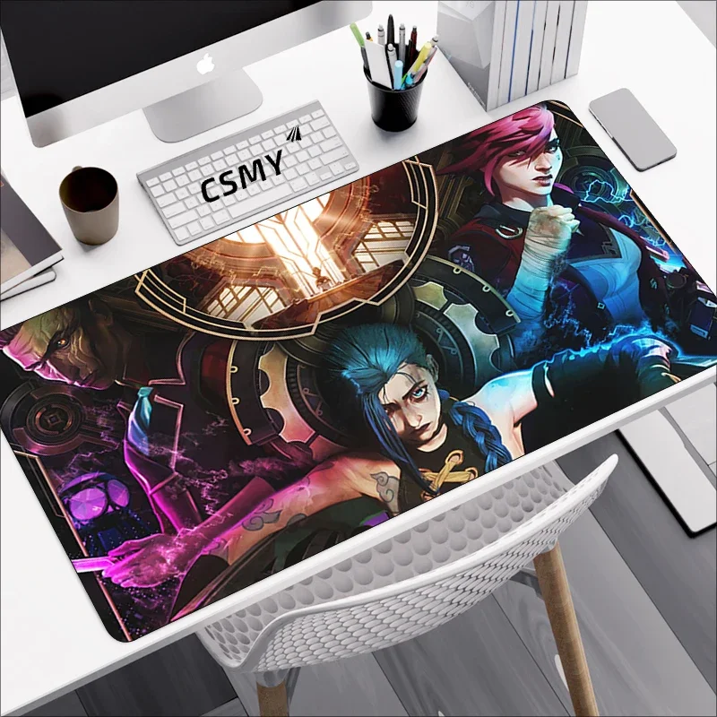 

League of Legends Large Mouse Pad Pc Gamer Cabinet Keyboard Deskmat Cartoon Arcane Gaming Accessories Computer Jinx Mousepad Xxl