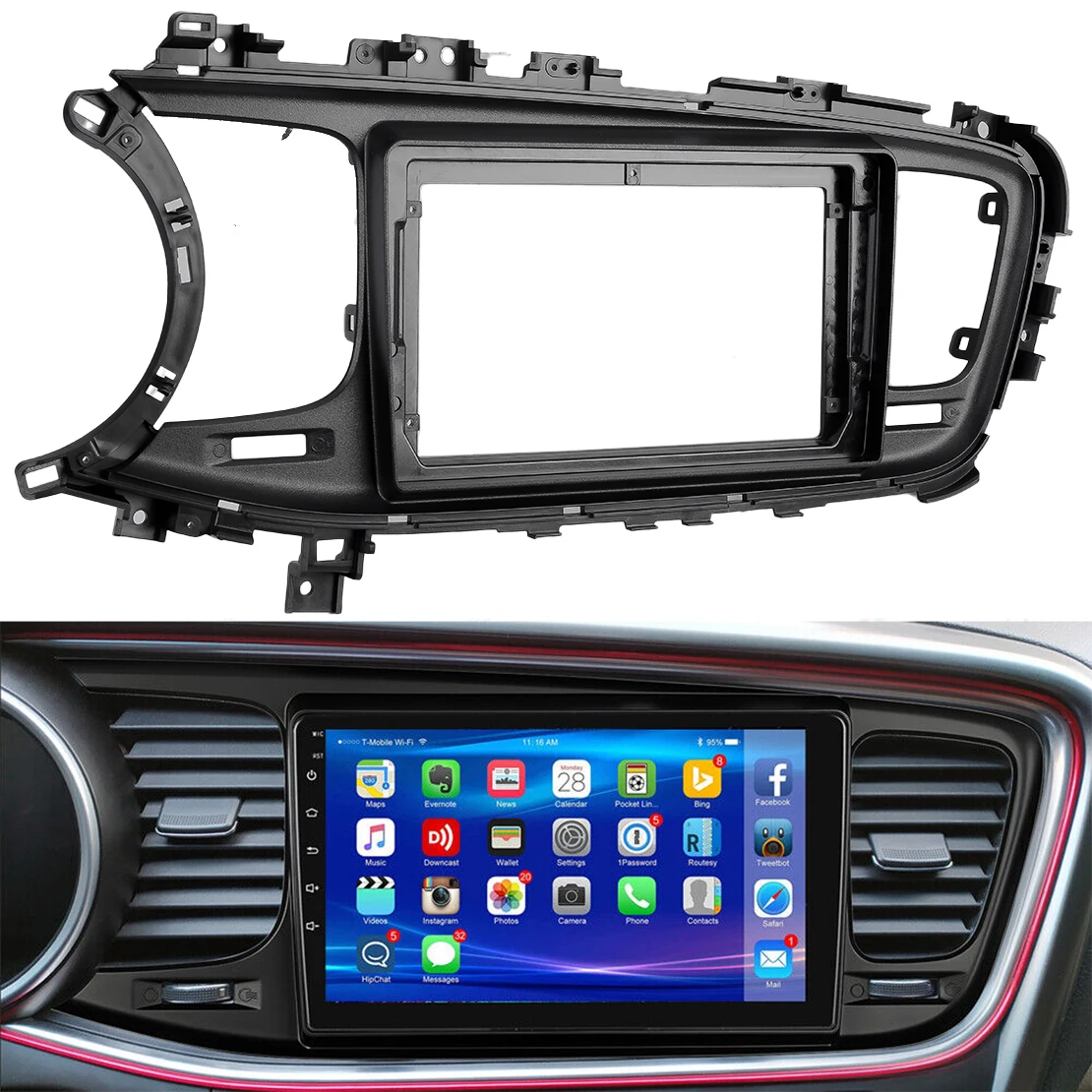 9\'\' 2 DIN Car Radio Stereo Dash Frame Fascia Panel Fit for KIA Optima K5 2013 2014 2015 Black ABS