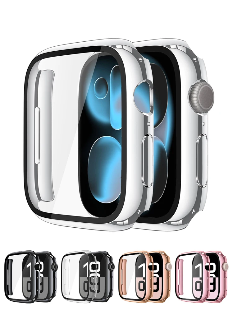 Plating Case For Apple Watch 11 10 42mm 46mm Screen Protector Accessories Hard PC Bumper+Tempered Glass iWatch Series 11 Cover