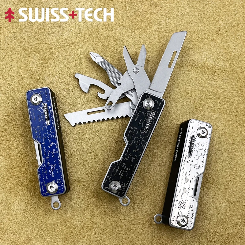 

SWISS TECH 9 In 1 Multitool Knife Folding Scissors Bottle Opener Screwdriver Saw Mini Portbale Outdoor EDC Keychain Tool