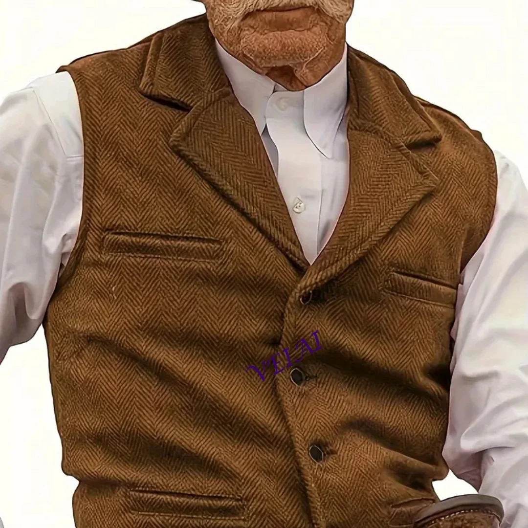 Customized Vintage Tweed Herringbone Waistcoat Men's Retro Casual Business Vest for Wedding XS-XXXL