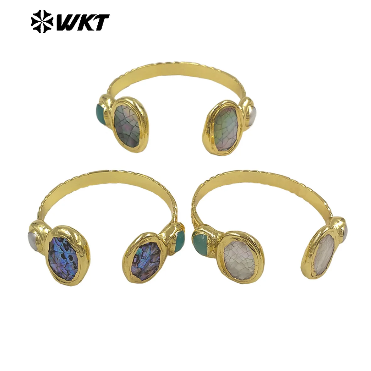 

MPB138 Fashion Luxury 18K Gold Plated Natural Shell With Stone And Pearl Cuff Bangles As Women Boho Style Jewelry Gifts