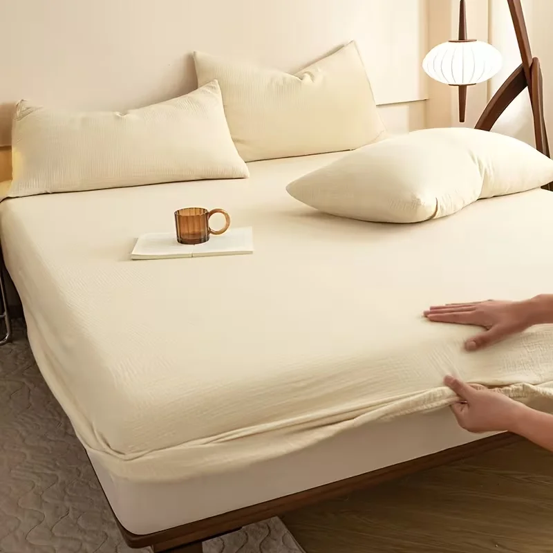 100% Cotton Crinkle Muslin Fitted Crib Sheet,Cloud-Like Softness Superior Breathability, Relaxed Texture for Resort and Home