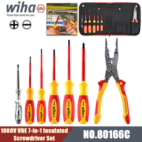 WIHA 80166C 1000V VDE 7-in-1 Insulated Screwdriver Set with Pliers and Tool Bag Phillips Slotted Screwdriver Repair Hand Tools