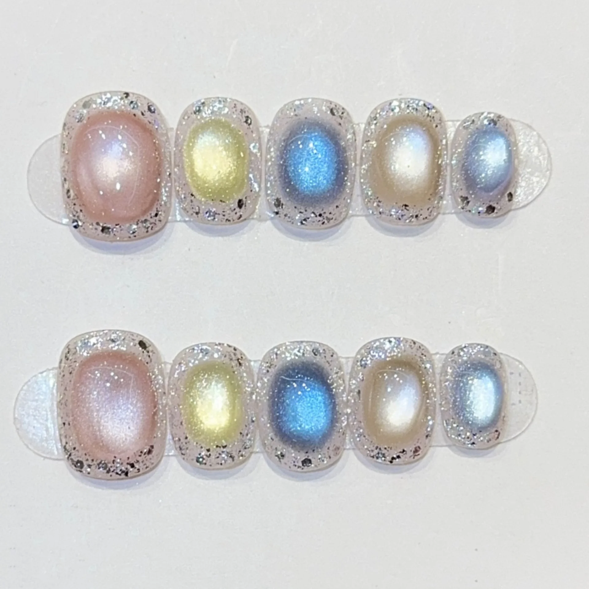 10Pcs Finished Handmade Fake Nails with Pearl Short Ballet Nail Tips Wearable Butterfly Press on Nails Full Cover False Nail