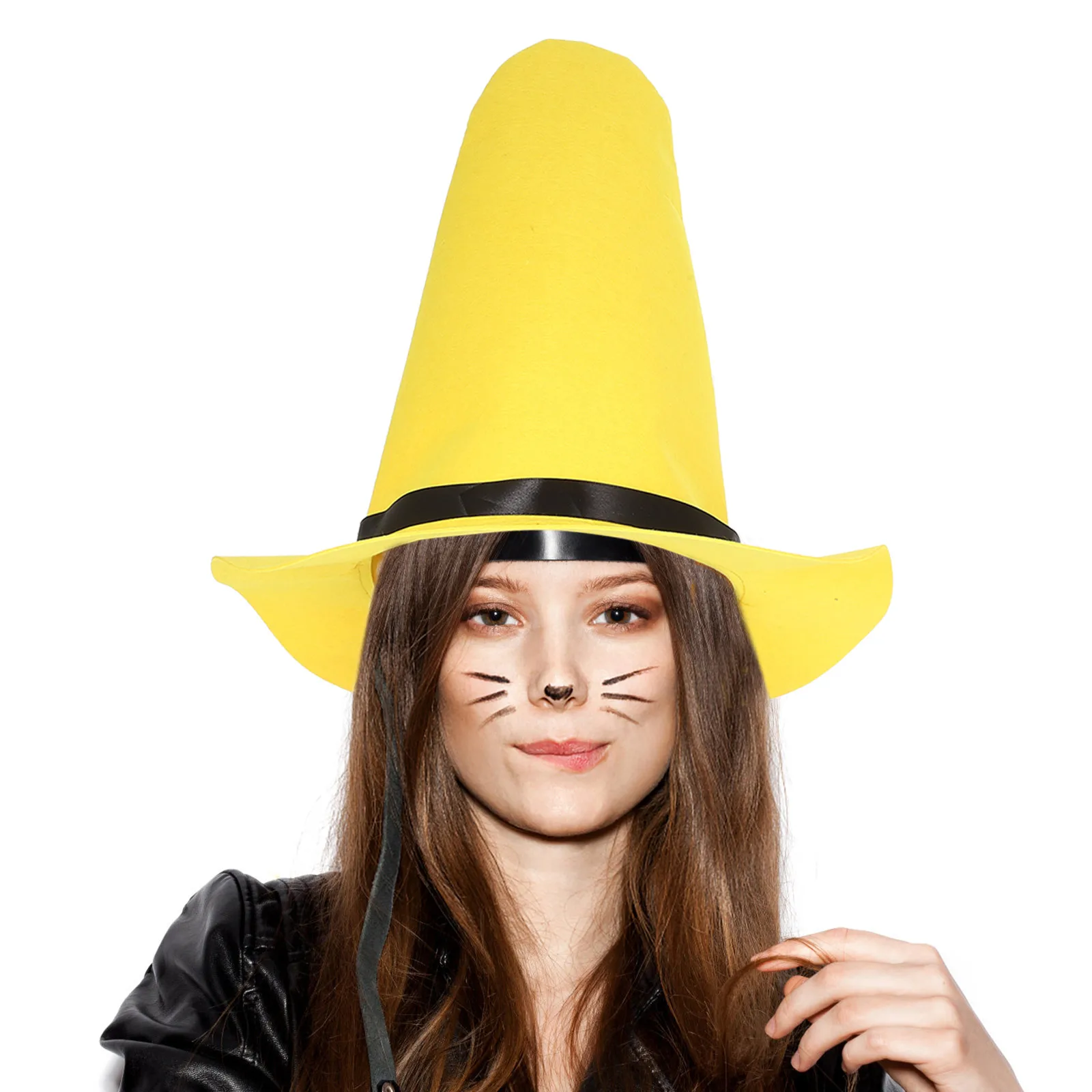 

Halloween Witch Hat Felt Wizard Hat For Women Yellow Felt Wizard Hat Foldable Costume Accessory For Halloween Party Decoration