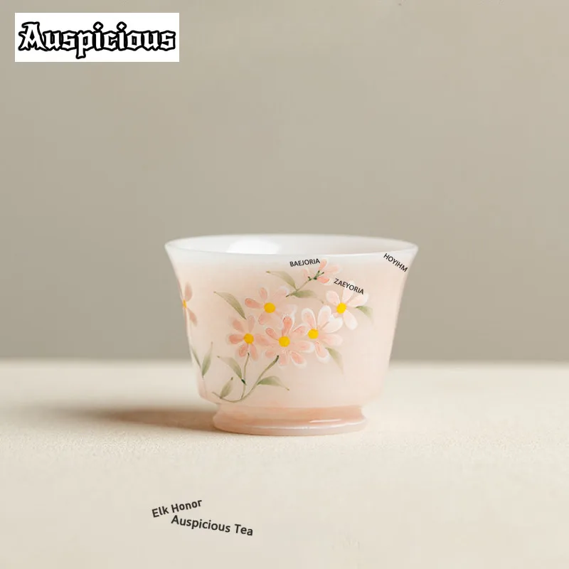 ZAEYORIA 100ml Ice Crystal Porcelain Pink Peach Teacup Antique Tea Bowl Set Of Cups Tea-tasting Smelling Cup Master Cups Tea