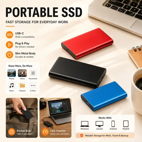 Portable Solid State Drive 2TB Large Capacity Portable Hard Drive USB Fast Interface Suitable for PC/Mac/camera