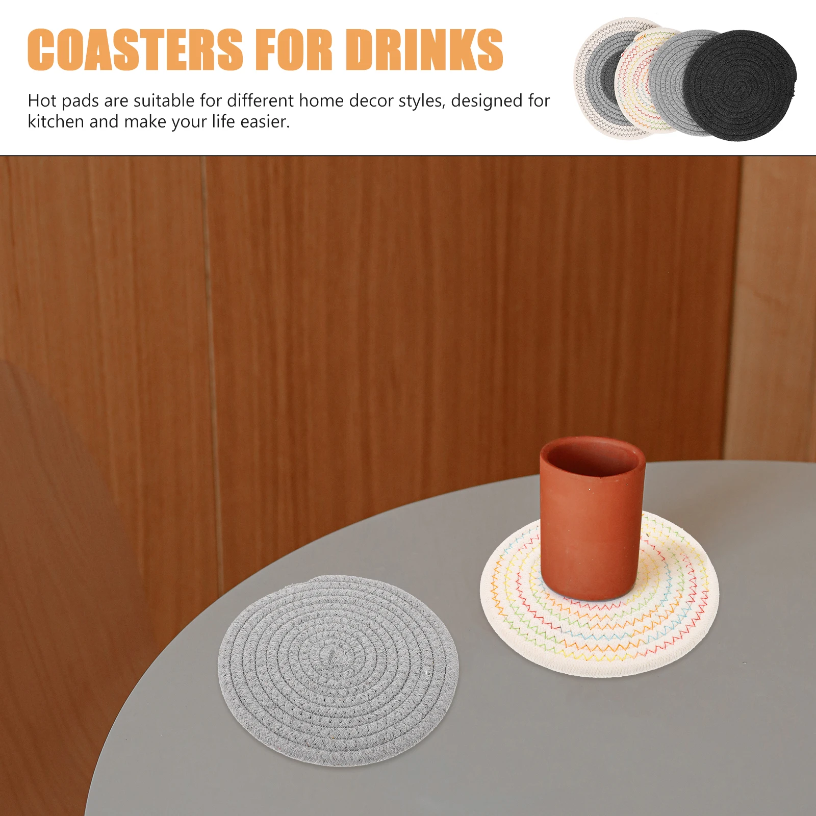 

4Pcs H woven Placemats 24cm Black White Gradient 18cm Multicolor Gray Heat Insulating Cotton Trivets Kitchen Hot Pads Coasters