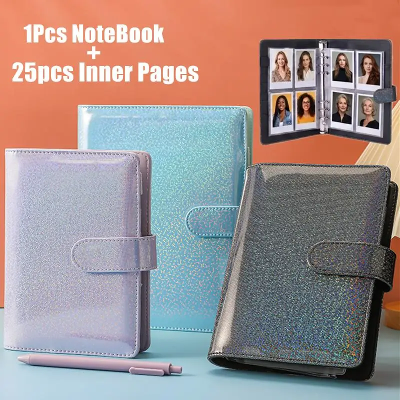 A5 Photocard Binder with 4 Pockets Sleeves Soft Leather Notebook 6 Ring Binder Loose Leaf Personal Organizer Photo Binder Book