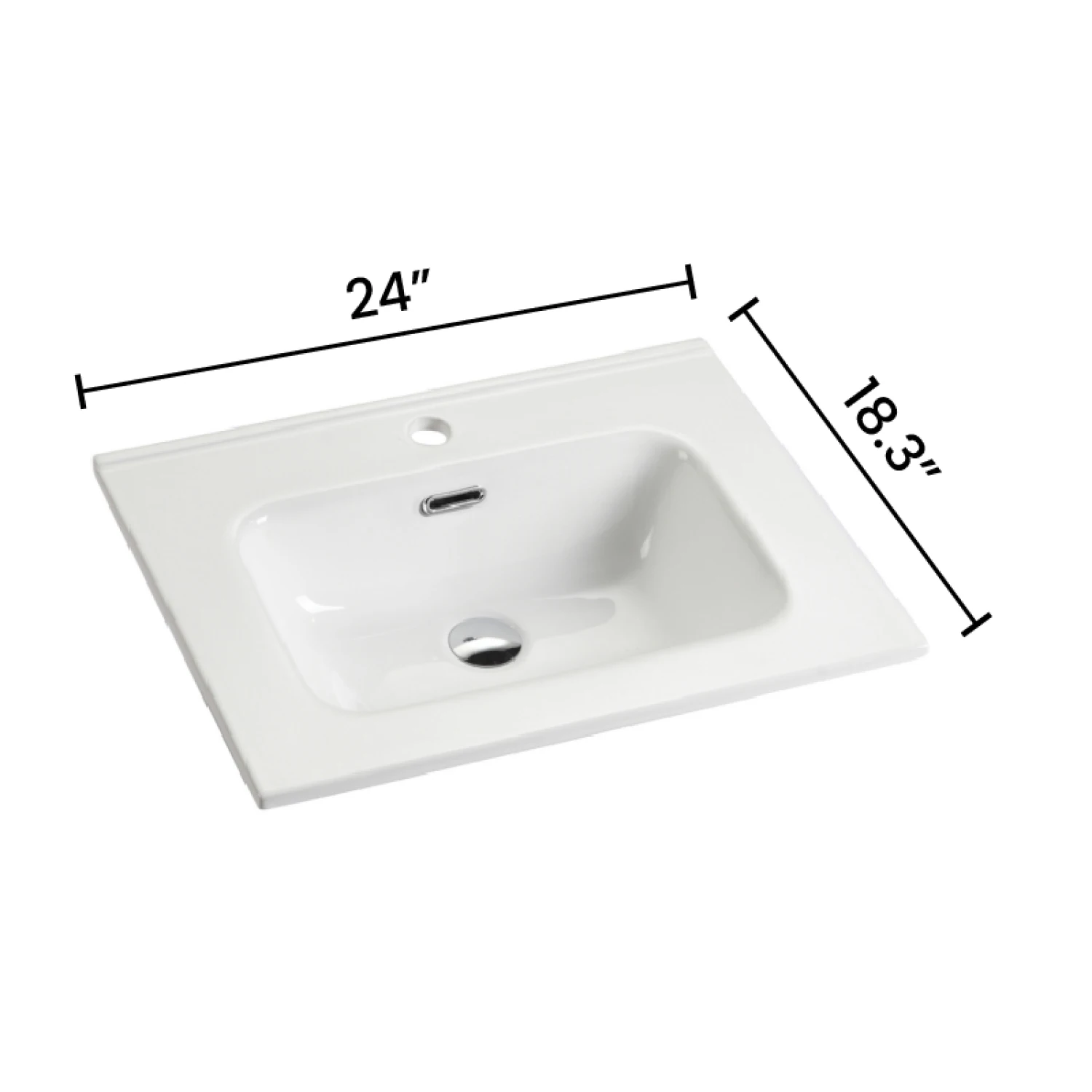 

BB0924Y311, Integrated white ceramic basin with one predrilled faucet hole, drain assembly NOT included