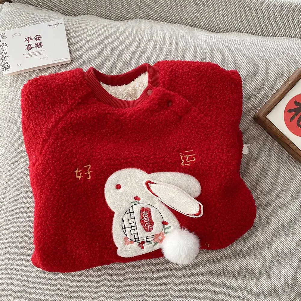 First Christmas Baby Girl Romper Long Sleeve Fleece Warm Winter Newborn Clothes Red Chinese Style New Year Infant Boy Jumpsuit