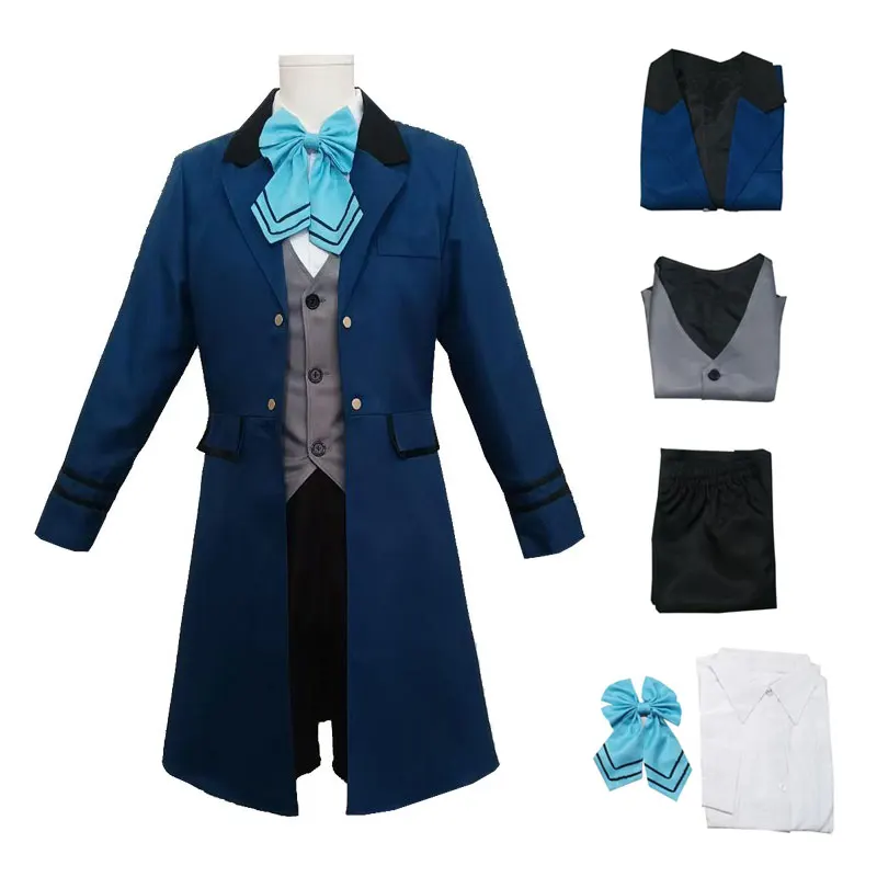 Anime Black Butler Ciel Phantomhive Cosplay Costume Wig Vest Coat Blue Uniform Set Comic Con Disguise Halloween Party Clothing