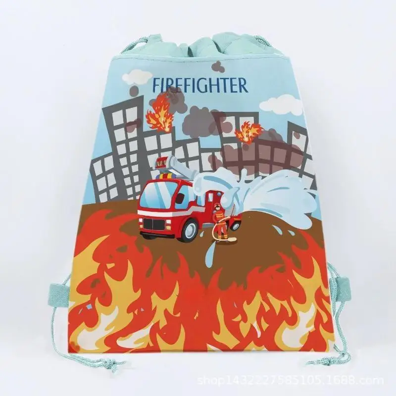 Fire Engine Truck Cupcake Toppers Birthday Cake Decoration Gift Bags Banner Backdrop Firefighter Birthday Party Decoration Favor