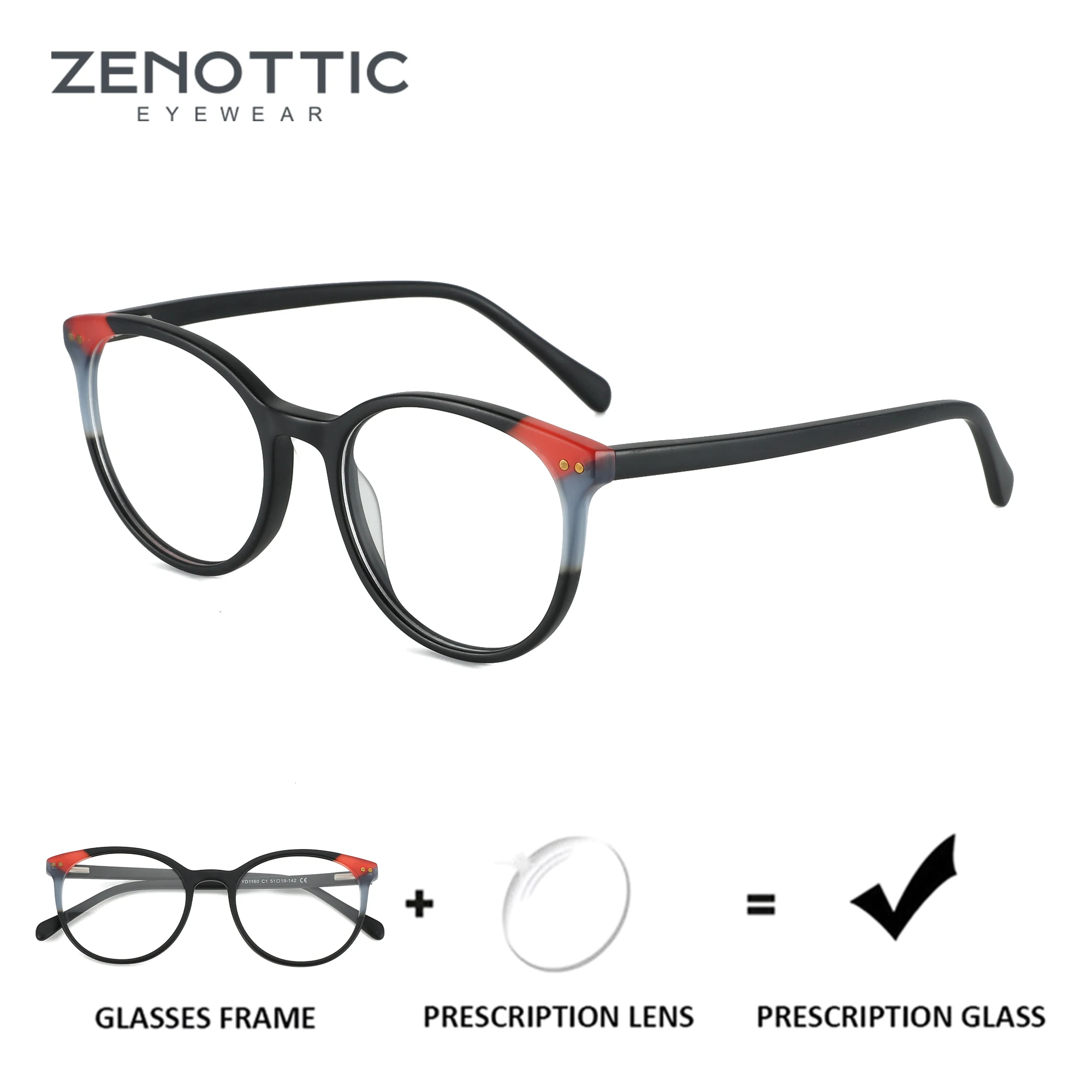 ZENOTTIC Handmade Acetate Round Graduated Glasses New Arrivals Women Myopia Prescription Eyeglass for Anti Blue Ray Photochromic