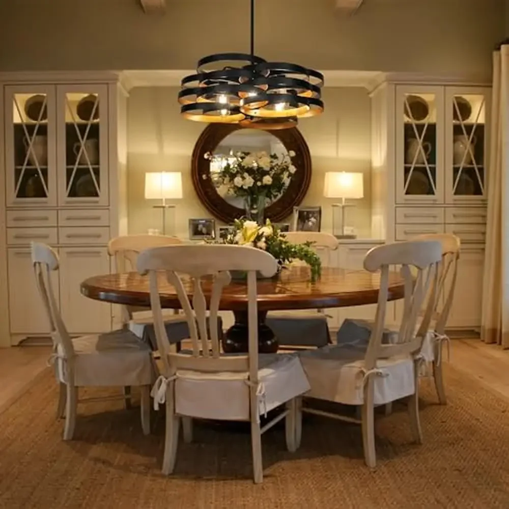 Modern Farmhouse Rustic Chandeliers Pendant Lighting Industrial Metal Round Chandelier Dining Room Kitchen