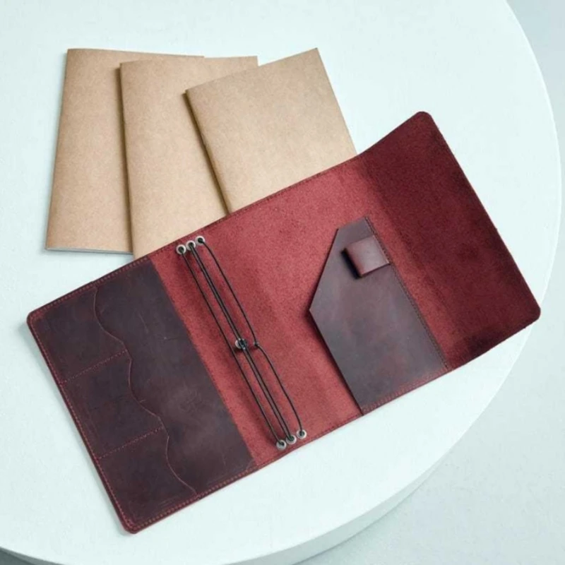 PU Journal Cover for Removable Insert Sections with Elastic Cord Closure, Interior Sleeves, Integrated Pen Loop H8WD