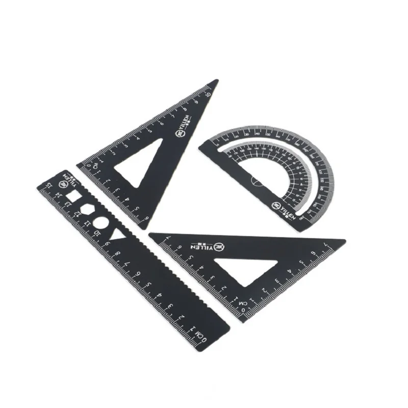 4PCS/Set UV Aluminum Alloy Ruler Drawing Measurement Geometry TriangleRuler straightedge Protractor A variety of rulers