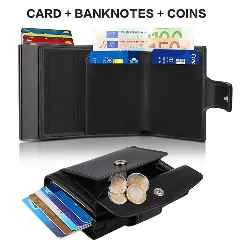 RFID Blocking Men's Wallet - Microfiber Genuine Leather Trifold Card Holder, Smart Slim Thin Business Money Bag with Coin Pocket